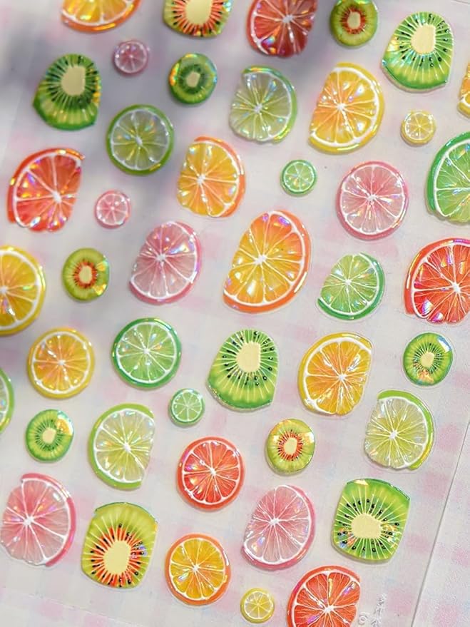 Lemonade Fresh Fruit Nail Stickers 5D Embossed – Premium Salon-Quality Nail Charm Accessories, Self-Adhesive & Easy to Apply Summer Vibe Decals for DIY Manicure, Nail Art, Press-Ons, Home or Salon Use