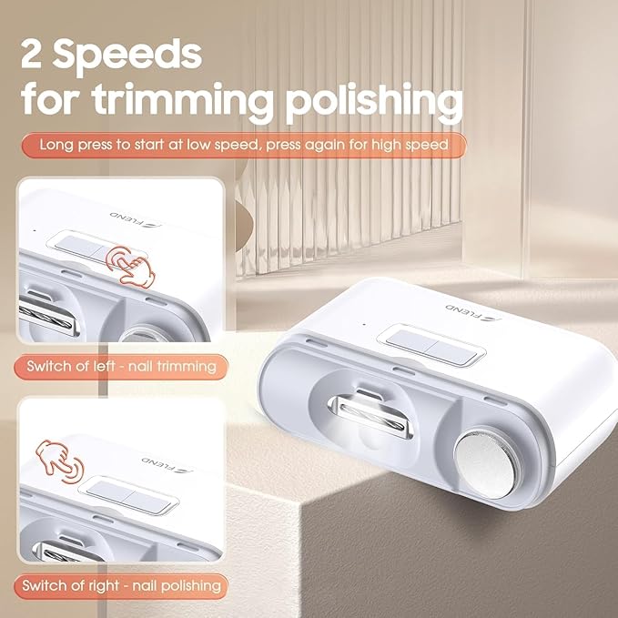 Electric Nail Clipper & Polisher, 2-in-1 Automatic Nail Trimmer for All Ages, 2-Speed Fingernail Clipper with LED Light, Rechargeable & Silent Designed Manicure Set for Baby Kids Seniors Weak Hands
