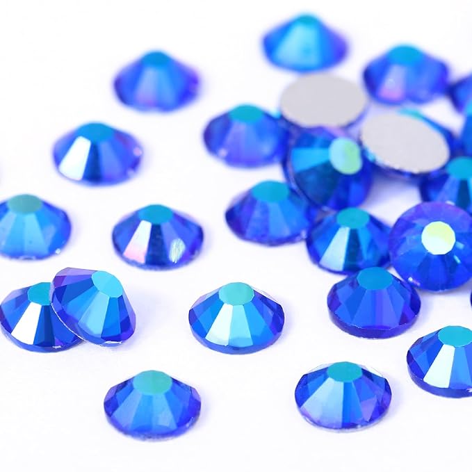 Novani Rhinestones 3000Pcs Flatback Crystal Round Loose Gemstones Glass Rhinestones for Crafts Makeup Nail Art Clothes Shoes DIY Decorations(SS8, 2.3-2.5mm,Sapphire AB)