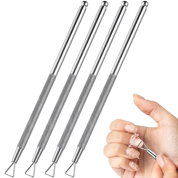 Uonlytech 4 Pcs Nail Polish Scraper and Gel Polish Remover Tool Set Stainless Steel Armor Removal Planer with Triangular Cuticle Pushers for Precise Nail Cleaning