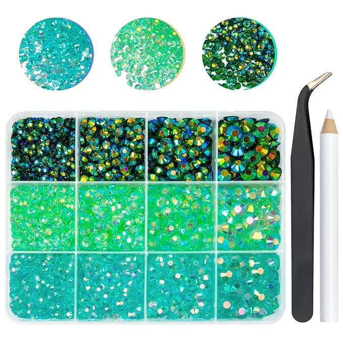 Transparent Green AB Jelly Resin Rhinestones for Crafting 3mm 4mm 5mm 6mm Flatback Stones Aquamarine Peacok AB Gems Diamonds Charms for Nails Eyes Face Makeup Tumblers Bottles DIY Crafts Shoes