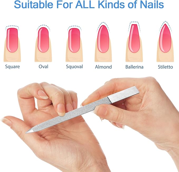 Mudder 3 Pcs Diamond Nail File Sets for Women Men Stainless Steel Metal Double Side Fingernail Toenail Buffer Filers Emery Boards for Salon Home Travel Manicure Pedicure Nail Care Tool