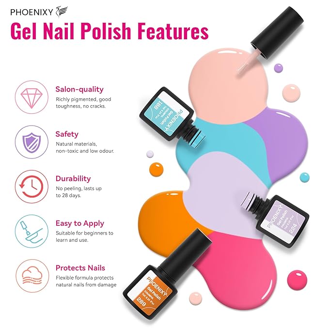 PHOENIXY 51 Pcs Gel Nail Polish Kit with U V Light, 35 Colours Gel Polish with 5 Pcs Base Top Coat Manicure Starter Nail Polish Set Gifts for Women ST9016