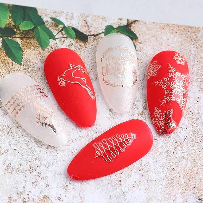 9 Sheets Christmas Nail Art Stickers Decals Self-Adhesive Pegatinas Uñas Navidad Holiday Red Xmas Snowflake Winter Nail Supplies Nail Art Design Decoration Accessories