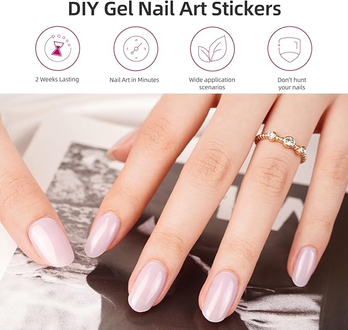 Semi Cured Gel Nail Strips | 28 PCS Bare Pink Gel Nail Stickers Work with Any UV Lamps, Long Lasting Nails Wraps for Women Home DIY Nails Art