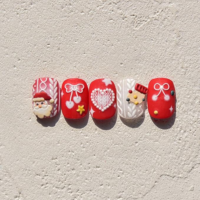Christmas Nail Art Stickers Decals 5D Santa Claus Christmas Tree Nail Stickers 1PCS Self-Adhesive Santa Trees Gifts Holly Gingerbread Man Design Xmas Nails Adhesive Decals Supply for Women Girls