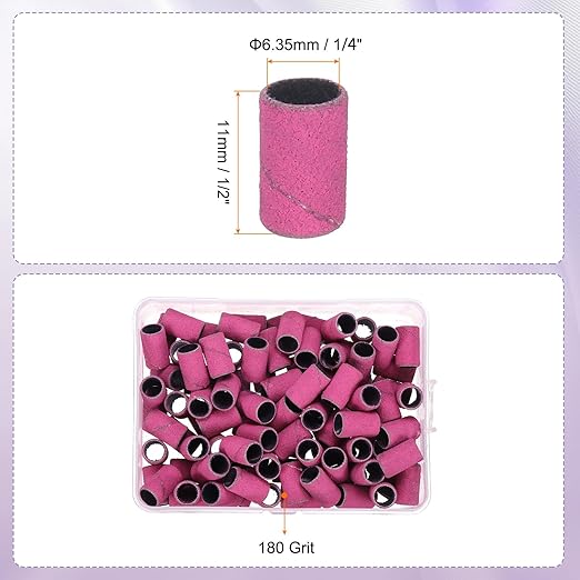 HARFINGTON 100pcs Small Sanding Bands 180 Grit for Nail Drill Bits Mini Sanding Band for Nails Gel Manicures Pink