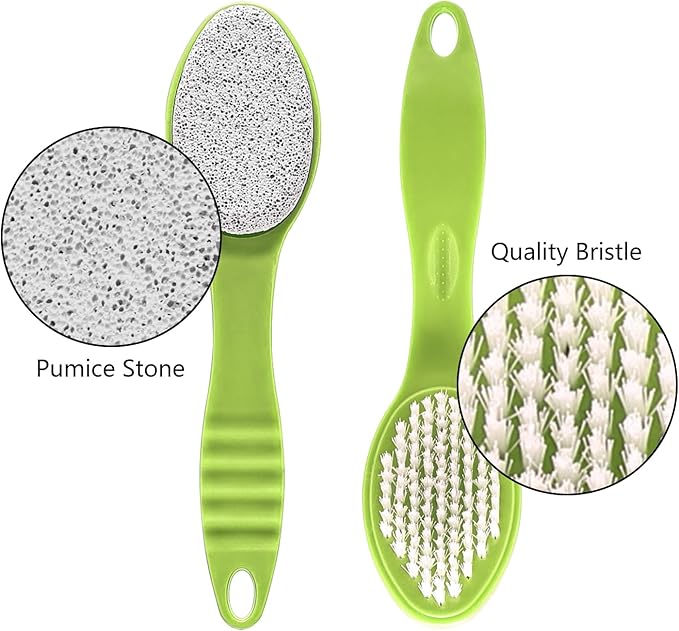 Foot Callus Remover, Double-Sided Pumice Stone Brush for Feet, 3 Pack Foot File Scrubber for Home Feet Care, Multi Purpose Pedicure Tools with Handle for Dead Skin Remover in Shower, Green
