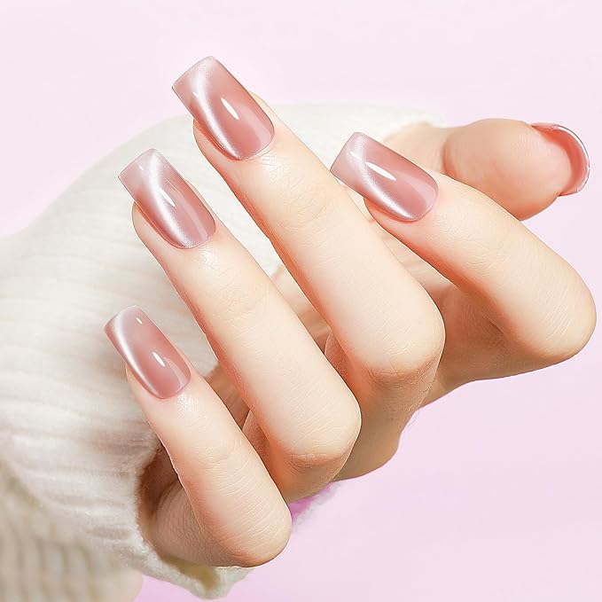 MIZHSE Moonlight Cat Eye Gel Nail Polish, Magnetic Gel Polish Set with Sheer Pink Nail Gel and 1 Magnet Stick, Glossy Effect Nail Gel Green Blue Pink Soak Off UV/LED Nail Art Salon Manicure Home Gift