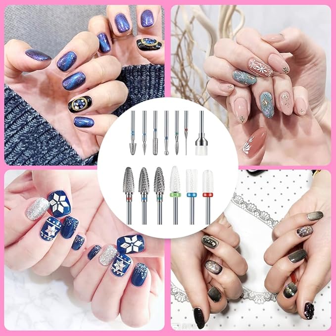 13Pcs Nail Drill Bits Set with 5 Manicure Tools, Drill-Bits for Nails, 3/32'' Professional Nail-Bits for Nail Drill Efile(COLOR:As shown)