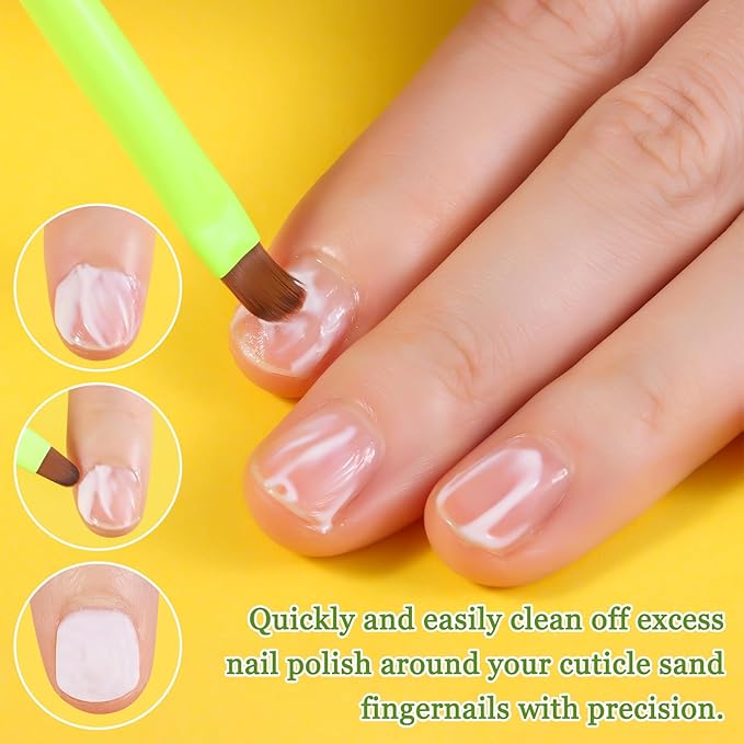 3PCS Nail Clean Up Brushes for OPI Nail Polish Remover, Brushes for Cleaning Polish Mistakes on the Cuticles, Acetone Resistant Nail Brush for Nail Art and Designs（Fluorescent Green ）