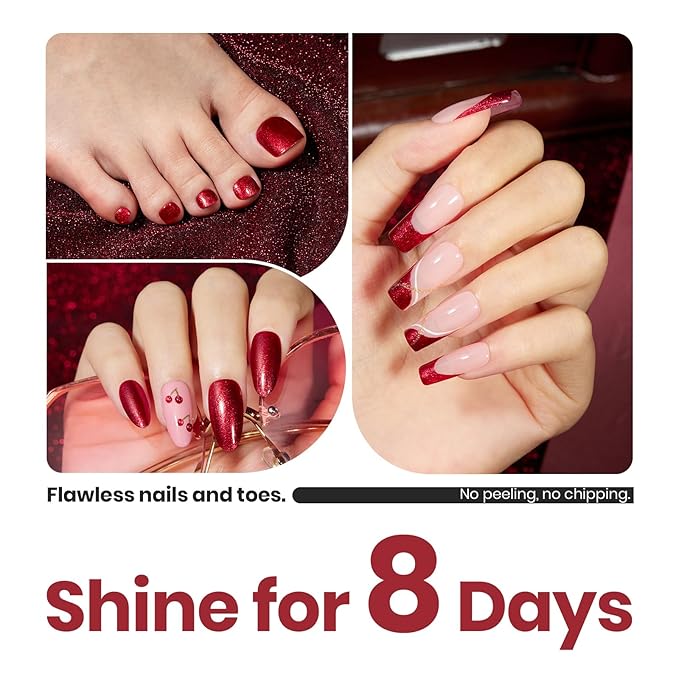 Beetles Nail Polish Red Glitter 1Pcs 15ml Ruby Radiance Fast Drying & Long Lasting Nail Polish Shimmer Red Color Art Effect for Christmas Nail Salon DIY Manicure