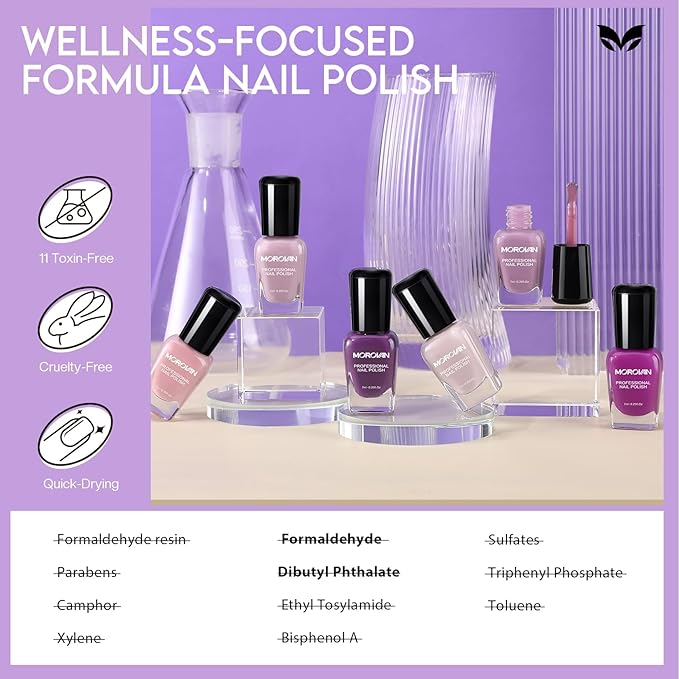 Morovan Nail Polish Set Fingernail: Lilac Light Purple Quick Dry Nail Polish Kit 0.25oz Lavender Regular Pack Glossy Halloween Finger Nail Gifts for Women Girls