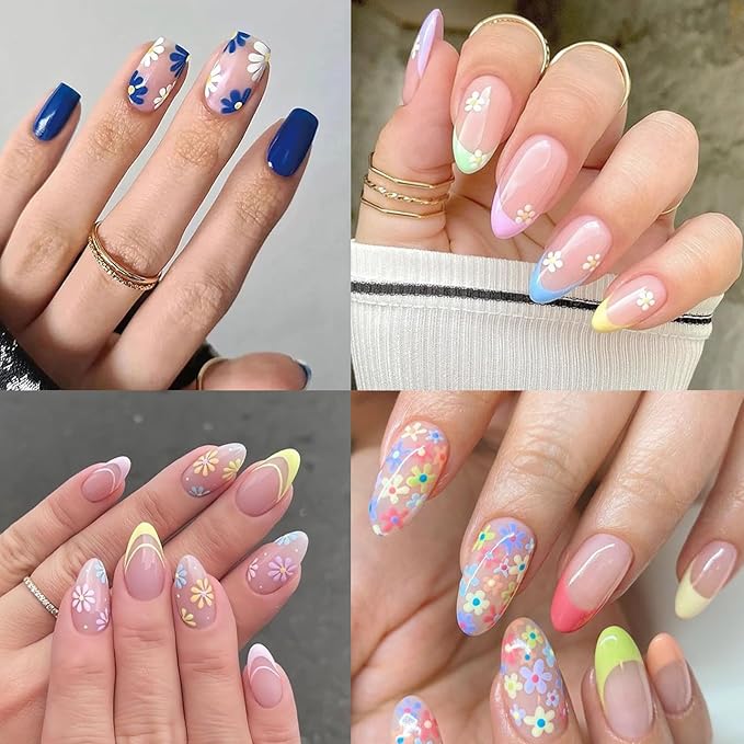 30 Sheets Flower Nail Art Stickers Decals Colorful Flower Nail Stickers 3D Self Adhesive Cute Daisy Floral Nail Decals Heart Nail Supplies Nail Art Design Decoration Accessories for Women and Girls