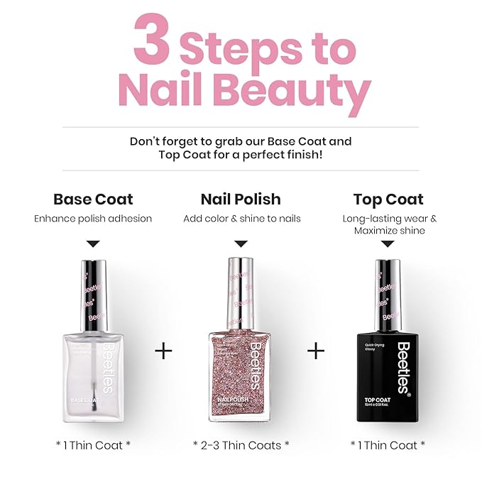 Beetles Glitter Nail Polish, 15ml Light Pink Sparkly Iridescent Rainbow Shimmer Nail Polish, Diamond Shiny Glitter Fast Drying & Long Lasting Nail Lacquer Shimmer for Nail Salon-Quality Results