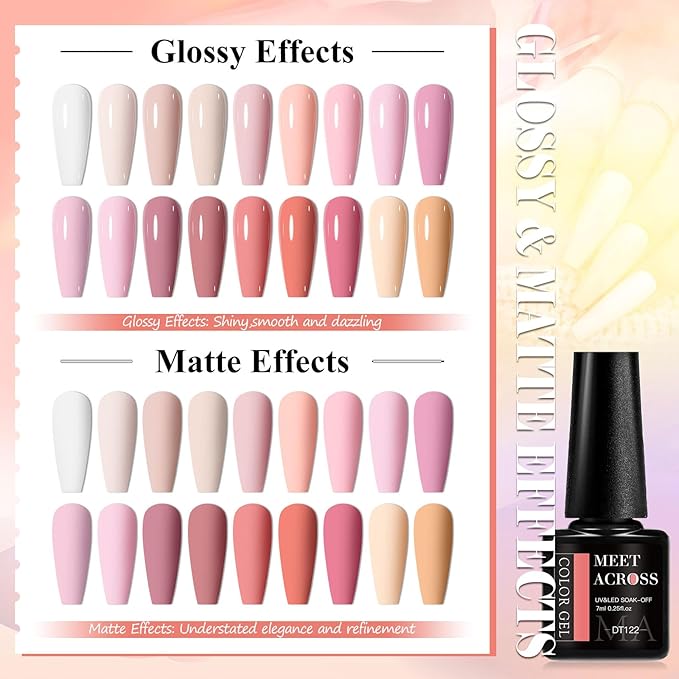 MEET ACROSS 18pcs Gel Nail Polish Set Soak Off UV LED Lamp Gel Nail Polish Kit (SET-9, 18pcs)