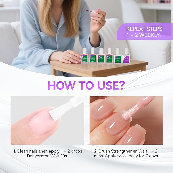Gelike EC 2-in-1 Nail Repair Set: Nude Strengthener & Dehydrator 15ml Fix Weak Nails Fast - Salon Results at Home for Busy Moms Travelers