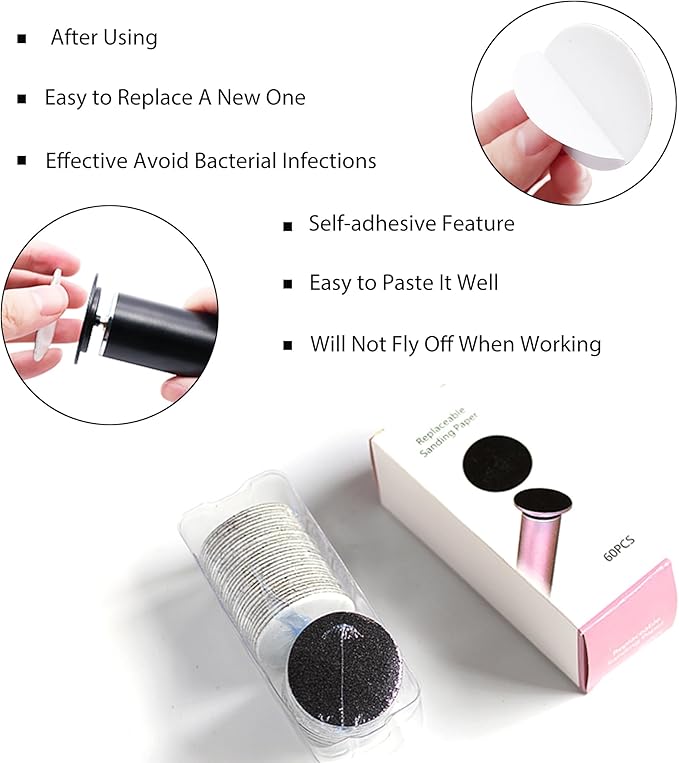 60 Pieces Replaceable Foot Sandpaper Discs for Electric Foot File Adjustable Speed Callus Remover Machine Feet Hard Dead Skin Removal(Super Smooth 180 Grit)