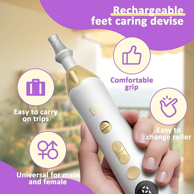 Callus Remover for Feet, Electric Foot Callus Remover - 8 Grinding Heads, 9 Speeds, Rechargeable Foot File - Professional Pedicure Tool for Hard Skin, Calluses & Cracked Feet Black
