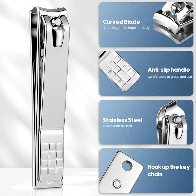 4PCS Professional Nail Clippers Set, Toenail Clippers & Fingernails & Nail File, Silver Nail Cutter, Sharpest Thick Toenail & Ingrown Nail Clipper Set, Best Travel or Home use for Men and Women