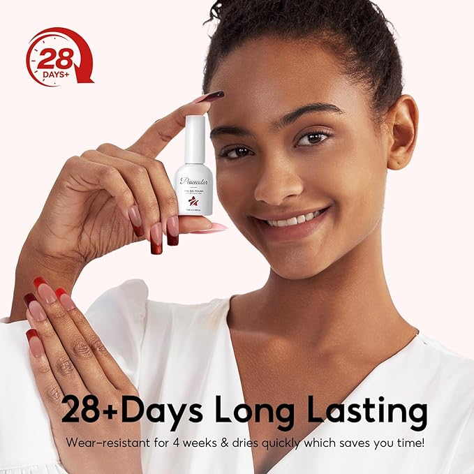 Peacecolor Red Gel Nail Polish Set, 6pcs 10ML Soak Off Gel Polish Dark Red Burgundy Shimmer Glitter Colors Nail Art Starter Kit Gifts for Women