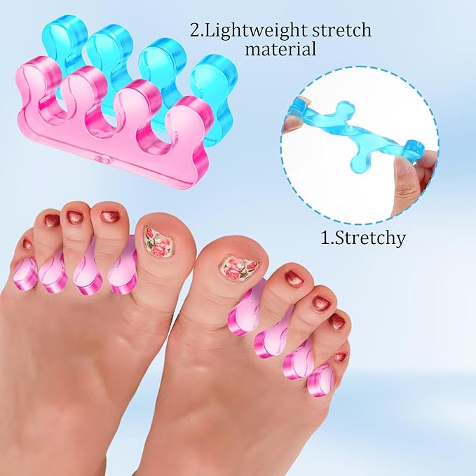 8Pcs Toe Separators for Pedicure Pedicure Toe Spacers & Spreaders Soft Finger Separators Polishing Manicure Coating Gel Painting Nail Accessories Men and Women (Blue Pink)