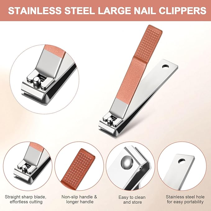 Mudder 6 Pieces Large Toenails Clippers Straight Edge Toenails Clippers Stainless Steel Nails Cutters for Men Women Thick Nails (Rose Gold)