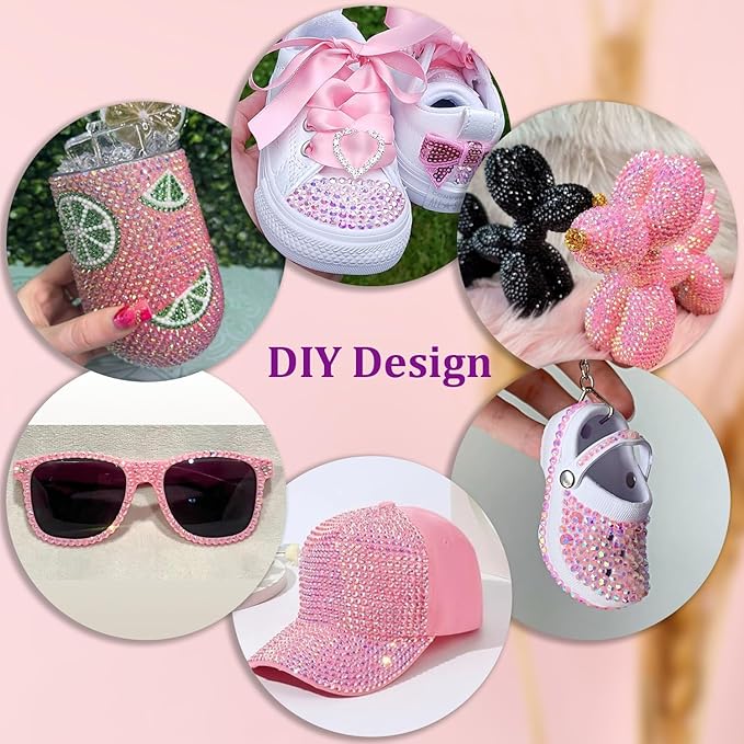 30000Pcs Resin Rhinestones for Bedazzling with Tweezers, Light Pink AB Rhinestones for Crafting with B7000 Jewelry Glue for DIY Crafts Clothing Tumblers Shoes Fabric Nail Art