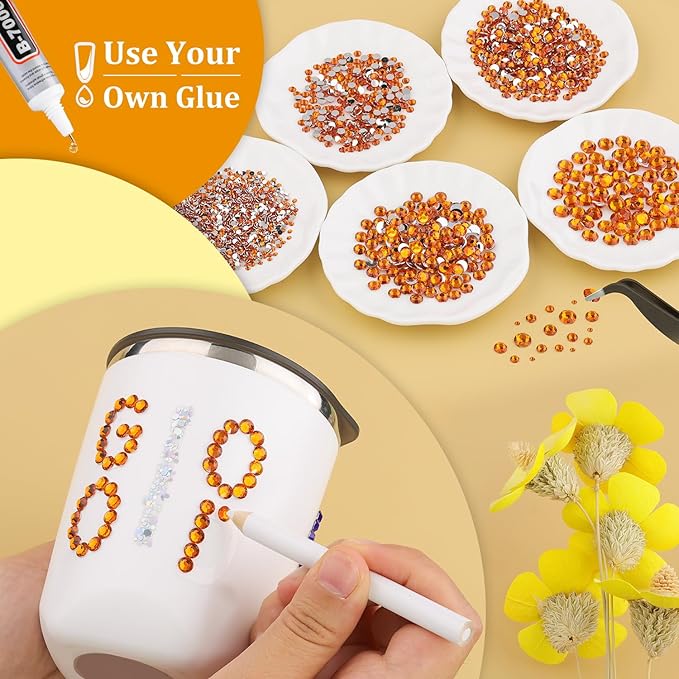 Resin Rhinestones for Crafting, 2 Boxes Orange Flatback Crystals for Bedazzling Crafts DIY Nail Art Deco, Non Hotfix Bulk Gems for Tumbler Shoes Clothing Fabric Face Makeup