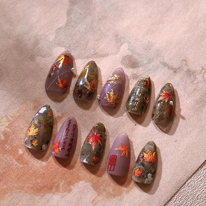 Autumn Maple Leaves Nail Stickers - 5D Embossed Thanksgiving Day Nail Art Decals, Gold Maple Leaf Fall Stickers, Self-Adhesive
