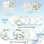 60Pcs Floral Plates and Napkins-Blue White Party Supplies Vintage Flower Tea - Image 4