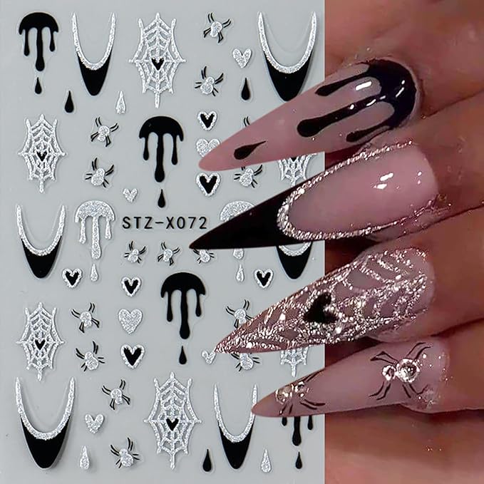 6 Sheets Halloween Nail Art Stickers 3D Self Adhesive Cute Nail Stickers Halloween Nail Art Decals Ghost Spider Web Butterfly Heart Nails Design Manicure Decorations for Women DIY Nail Supplies