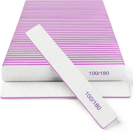 Nail Files (30 Pack), 100/180 Grit Double Sided Emery Boards for Natural & Acrylic Nails, Reusable Manicure for Women & Men, Professional Fingernail Filer & Lima de Uñas for Salon & Home Use