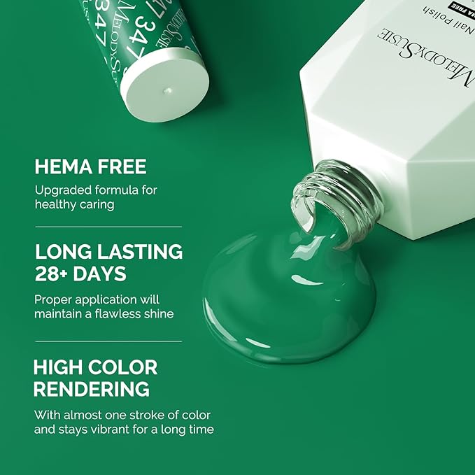 MelodySusie Hema Free Gel Nail Polish, 0.5 Fl Oz Thick Fresh Green Gel Polish, Non Toxic, Long Lasting, Soak Off UV Nail Polish, Manicure Nail Design Salon DIY Nail Art at Home 347