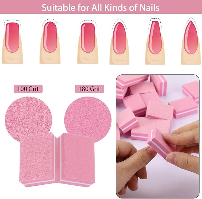 Nail Buffers 150 Pcs Mini Nail Buffer for Natural Nails 100/180 Grit Buffers for Nails Polishing(Pink)
