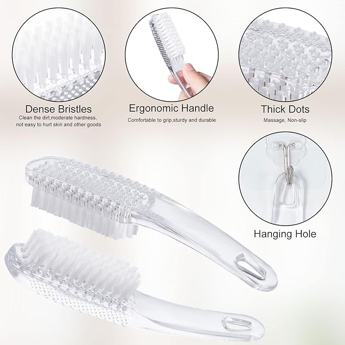 6 Pcs Handle Grip Nail Brushes for Cleaning, Long Handle Fingernail Cleaner, Hand Nail Toes Cleaning and Scrubbing Brushes, Pedicure Nail Scrubber Non-Slip for Men and Women, Clear
