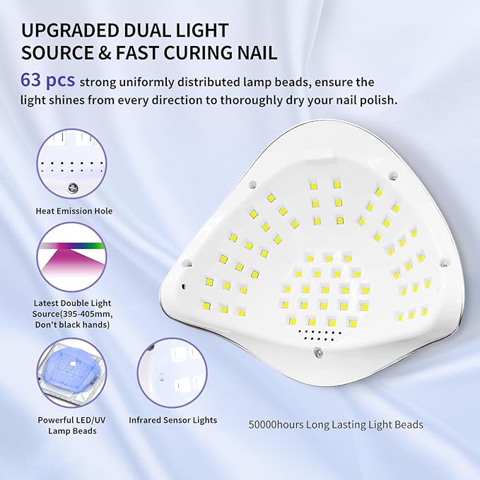 UV Nail Lamp, MIRAGE LAYON 288W UV Light Gel Nail Dryer with 63 Lamp Beads, Auto Sensor and 4 Timers LCD Display, Professional LED UV Lamp for Fingernail and Toenail