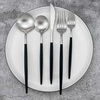 Black Handle Matte Silver Silverware Set - Image 4