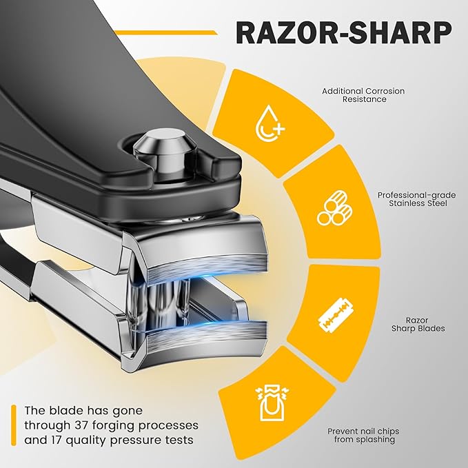 BEZOX Long Handle Toenail Clippers for Seniors – 360° Rotating Jaw Toe Nails Clipper for Thick Nails with an Ergonomic Palm-Grip, Finger Naill Clippers Adult for Men and Women - Black