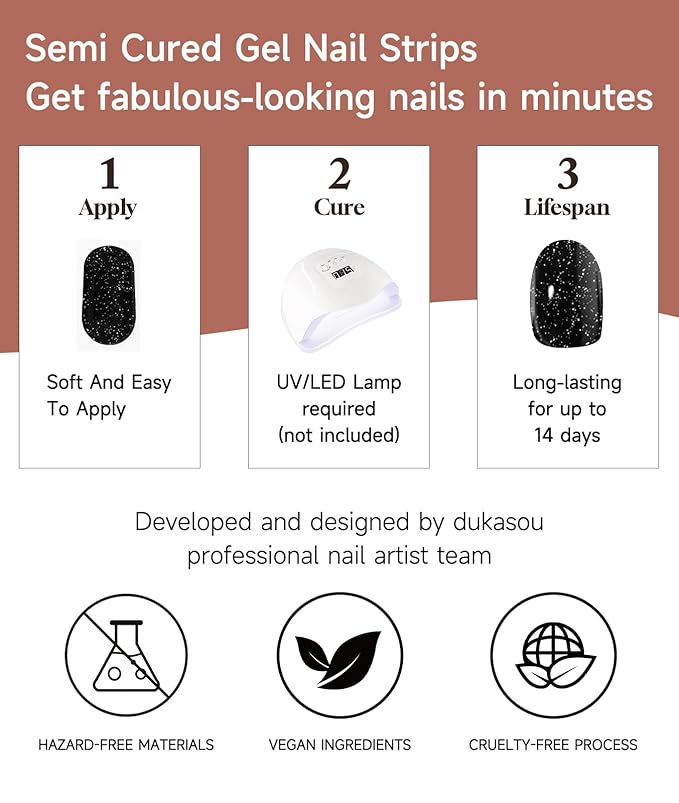 Semi Cured Gel Nail Strips (Cute Dairy Cattle), 28 pcs UV Cow Gel Nail Stickers for Women Work with Any UV Lamps, Salon Quality Nails Wraps for Home DIY Nails Art