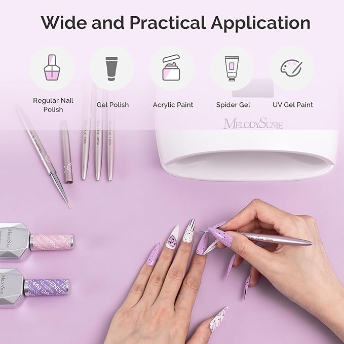 MelodySusie Nail Art Liner Brushes 5Pcs Professional Gel Polish Painting Art Design Pen Set for Thin Long Lines, Tiny Details, Fine Drawing, Delicate Coloring,Sizes 5/7/9/11/20mm