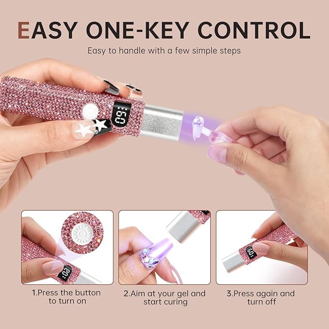Handheld UV Light for Gel Nails,Mini LED Cordless Nail Lamp for Gel Nail Polish,Portable Flash Cure Lamp,Rechargeable USB Nail Dryer with LCD Display Fast Curing (Pink Diamond)