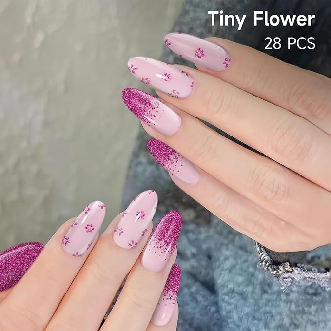 Semi Cured Gel Nail Strips | 28 pcs Gel Nails Strips for Women Work with Any UV Lamp, UV Nail Stickers for Women Home DIY Nails Art (Tiny Flower)