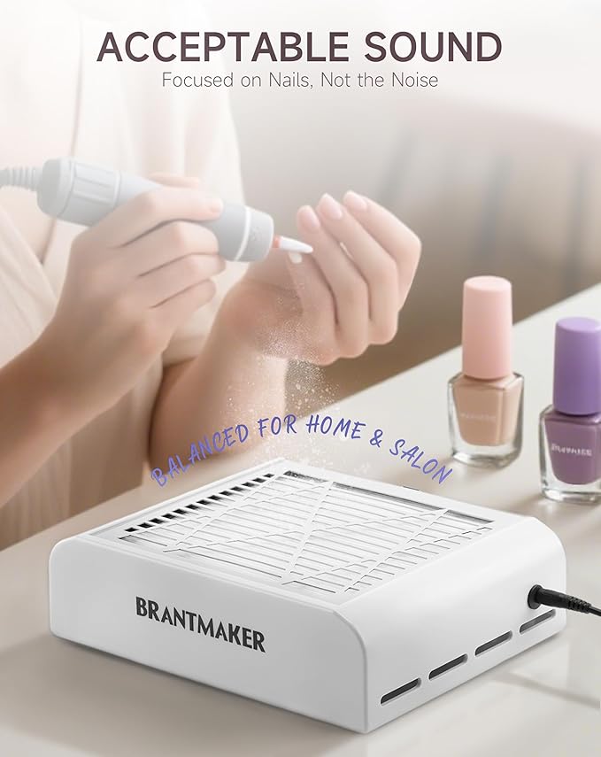 Nail Dust Collector with Brush and 2 Reusable Filters, 60W Vacuum Dust Fan for Acrylic Nails (White)