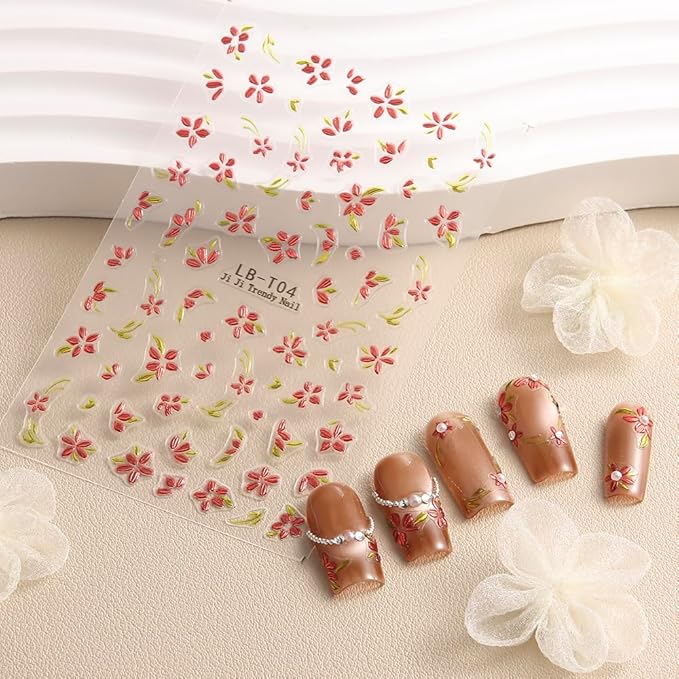 5 Sheets Bronzing Flower Nail Art Stickers Decals, Metallic Floral Leaf Plant 5D Embossed Nail Decals Self-Adhesive Nail Supplies Nail Art Design Decoration Accessories for Women and Girls