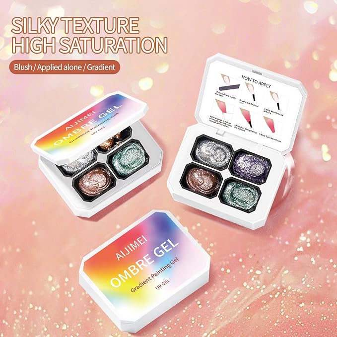 AIJIMEI Ombre Gel, Gradient Painting Gel, Ombre Gel Nail Polish, Including 100 Nail Sponges And Grabbing Pen Suitable For Salons And Family DIY (B4)