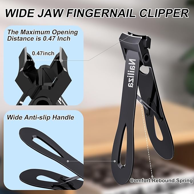 Nail Clippers for Seniors Thick Nails, Angled Head & Long Handled Toenail Clippers for Thick Toenails, Edgy Wide Jaw Toe Nail Clippers Cutter, Heavy Duty Professional Fingernail Clipper for Men Women