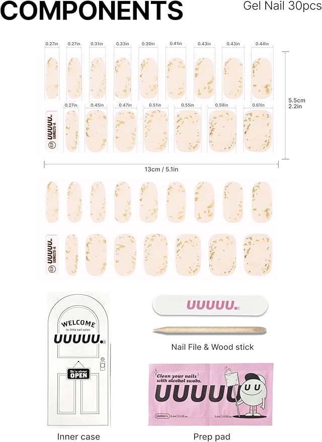 UUUUU. Naked Gold | UUUUU. Gel Nail Stickers, semicured gel Strip,Gel Nail Kit, Nail Art, Popular Design, Gel Nails, Flowers, Cute, Women's, Easy to apply & remove