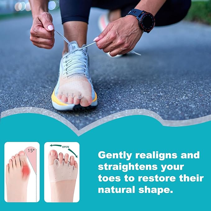 Toe Sleeves, 2 Packs Cove Silicone Toe Separators for Women & Men, Breathable Soft and Comfortable Gel Foot Cushions, Ideal for Daily Wear (2 Pairs, Skin Color)