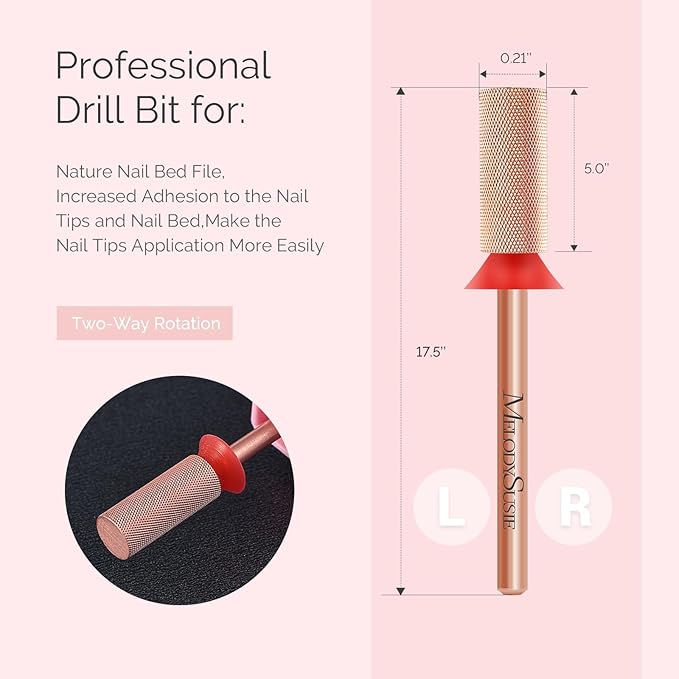 MelodySusie Large Barrel Nail Buffer Bit, Professional Safety Carbide Nail Bit for Nature Nail Bed File Cuticle Dead Skin Cleaning Nail Prepare, Two Way Rotate, Manicure Nail Salon Supply, Rose Gold